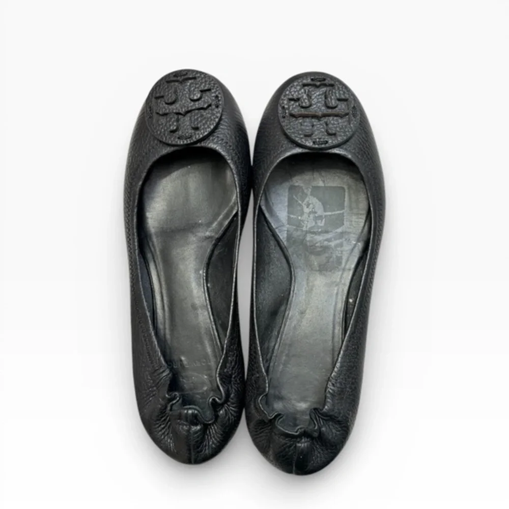 Tory Burch black pebbled leather ballet flats